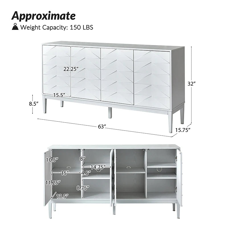 Beat Mid-century Modern 4-door Sideboard with Adjustable Shelf