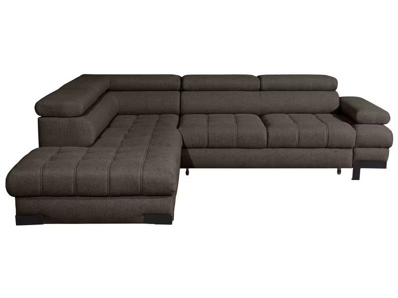 Canapé d'angle gauche/droite convertible SELVA 4 pl Tissu taupe Coffre de rangement