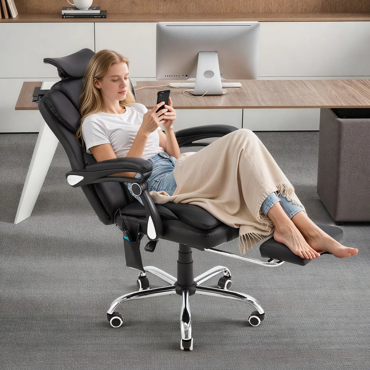 AECOJOY Office Chair with 7 Points Vibration Massage&Heat. Adjustable Ergonomic Recliner. Black