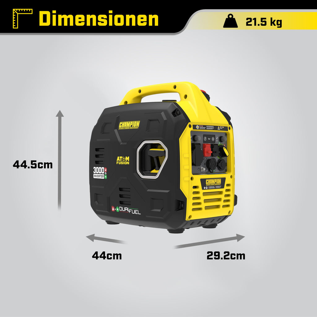 Champion Power Equipment Dual Fuel Power Converter (Max Power 3000 W. Portable Inverter. Running Time up to 11.5 Hours. Extremely Quiet. Emergency Generator) 93001i-DF-EU