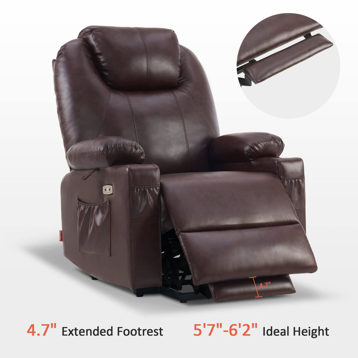 MCombo Large Lay Flat Dual Motor Power Lift Recliner Chair Sofa with Massage and Heat. USB Ports. Cup Holders. Extended Footrest！