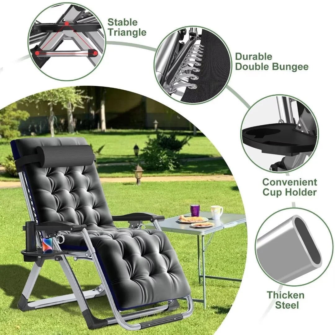 NAIZEA 2 Pack Zero Gravity Chair. Foldable Portable Lawn Recliner with Cushion. Headrest. Cup Holder. Black