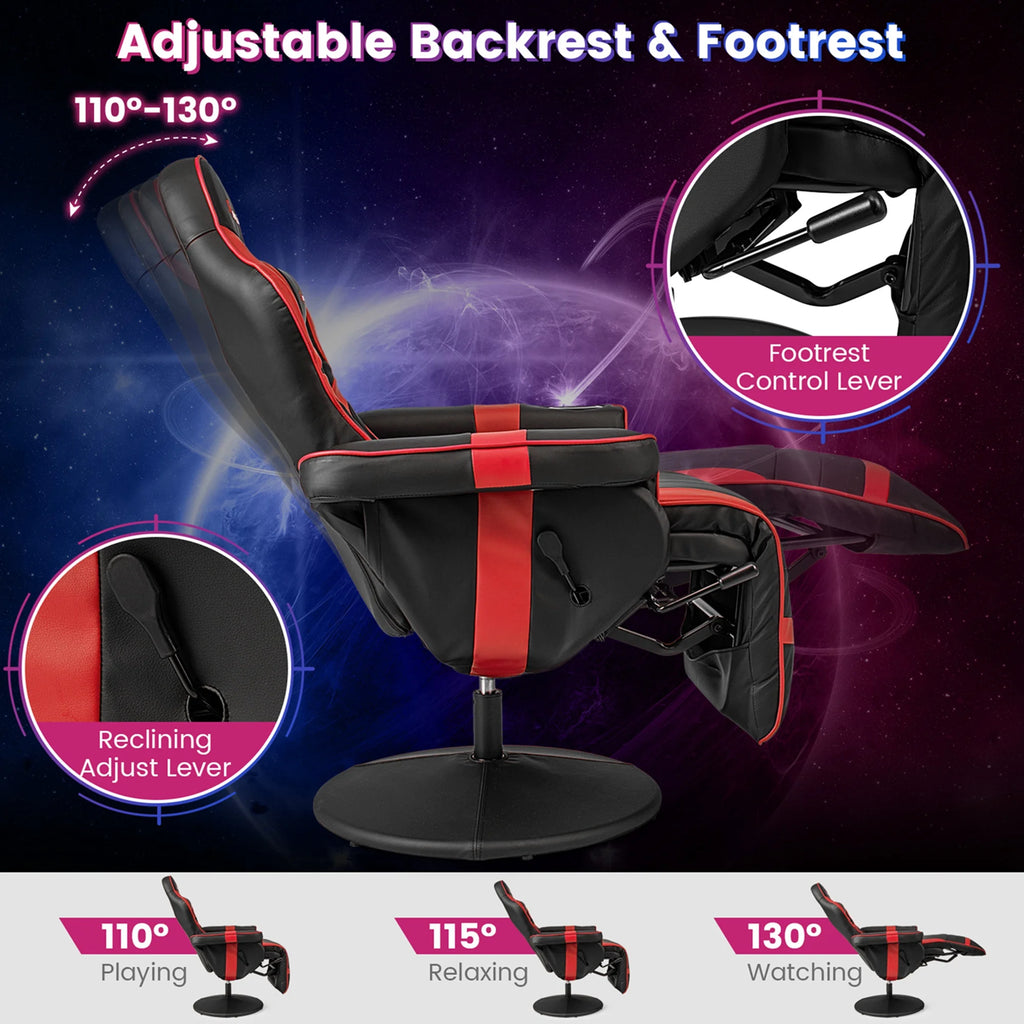 Goplus Massage Gaming Recliner Height Adjustable Racing Swivel Chair with Cup Holder Red