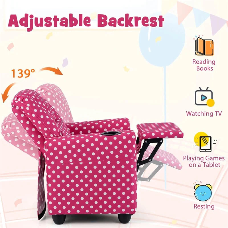 Kids Recliner Chair with Cup Holder & Side Pocket. Adjustable Toddler Lounge Sofa. Ergonomic Children Armchairs for Boys Girls Age 3+. 150lbs
