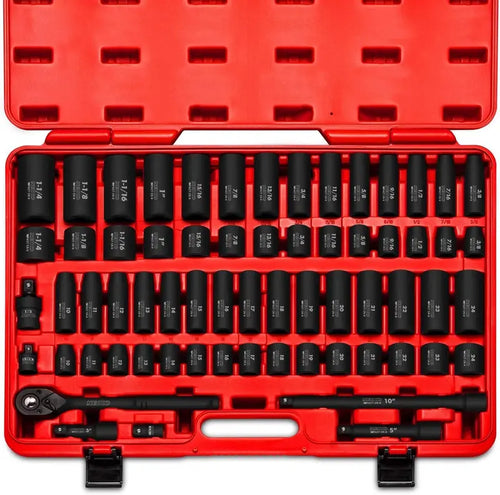 02448A 1/2-Inch Drive Impact Socket Set ¨C 65-Piece Master Kit Covering SAE (3/8¡å¨C1-1/4¡å) and Metric (10¨C24 mm). Includes Deep/Shallow Sockets. Adapters & Ratchet