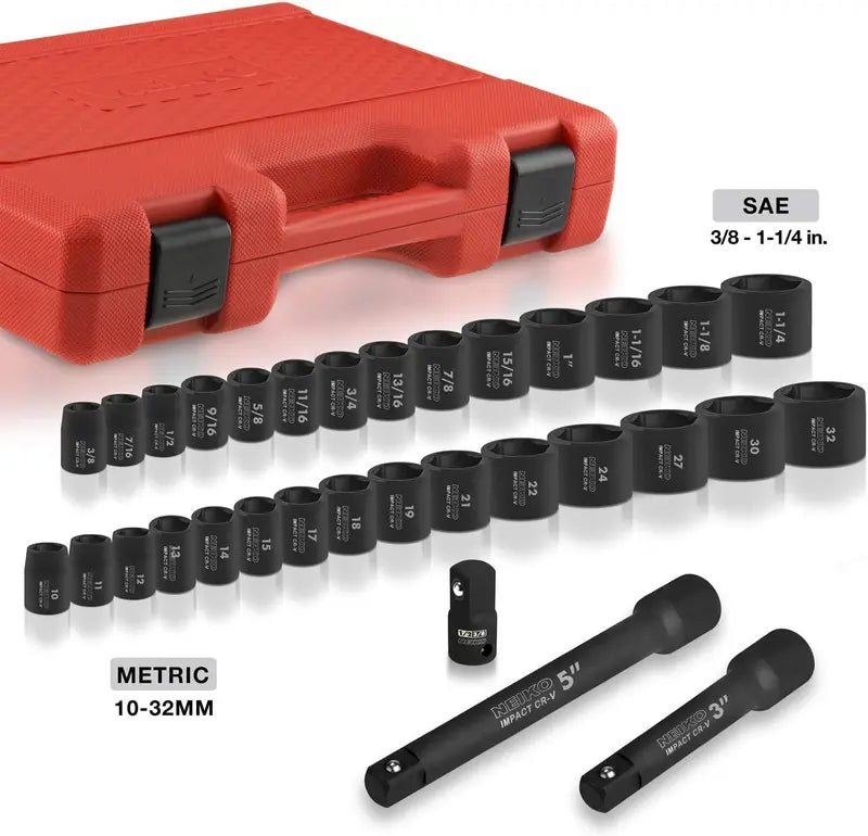 02448A 1/2-Inch Drive Impact Socket Set ¨C 65-Piece Master Kit Covering SAE (3/8¡å¨C1-1/4¡å) and Metric (10¨C24 mm). Includes Deep/Shallow Sockets. Adapters & Ratchet