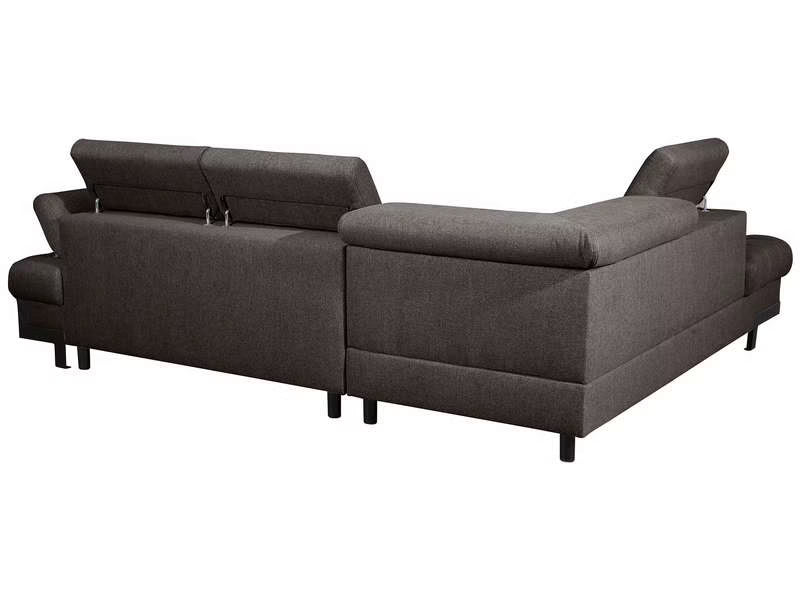 Canapé d'angle gauche/droite convertible SELVA 4 pl Tissu taupe Coffre de rangement