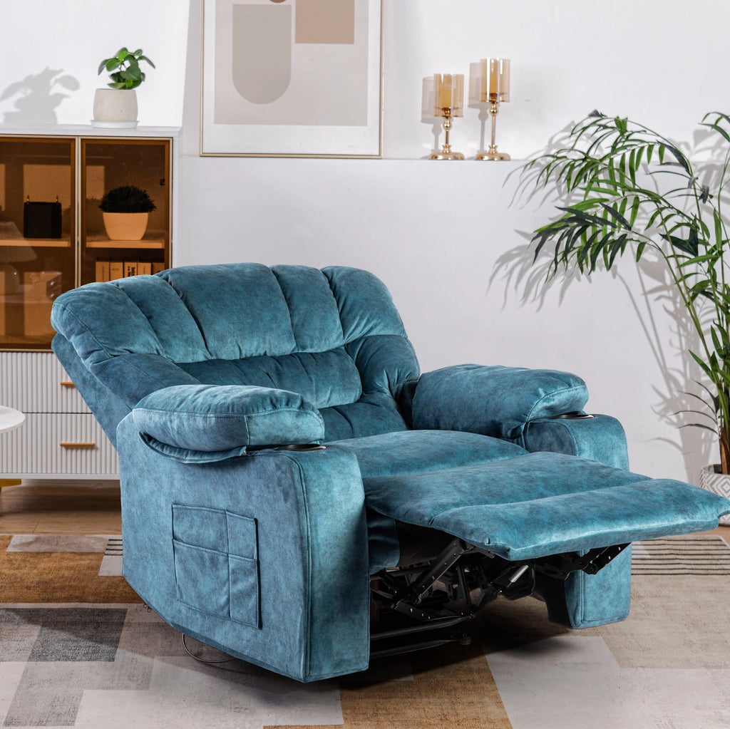 Colerline 40.9 Wide Super Soft and Oversize Modern Design Velvet Upholstered Manual Recliner Chair with Heating and Massage. Green