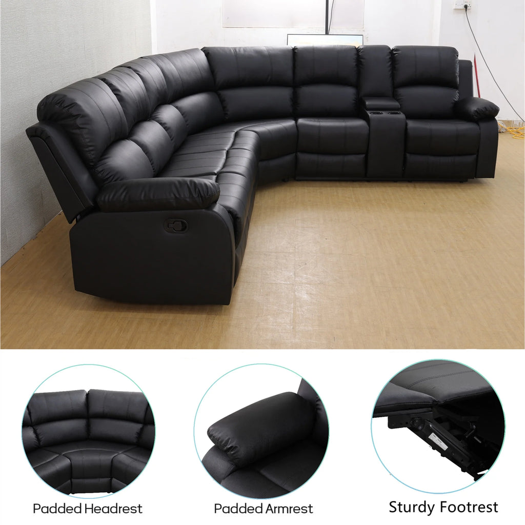 Aukfa 3 - Piece Recliner Sofa Set. 6 Seat Sectional Couch with Cup Holders&Storage Console. Gray