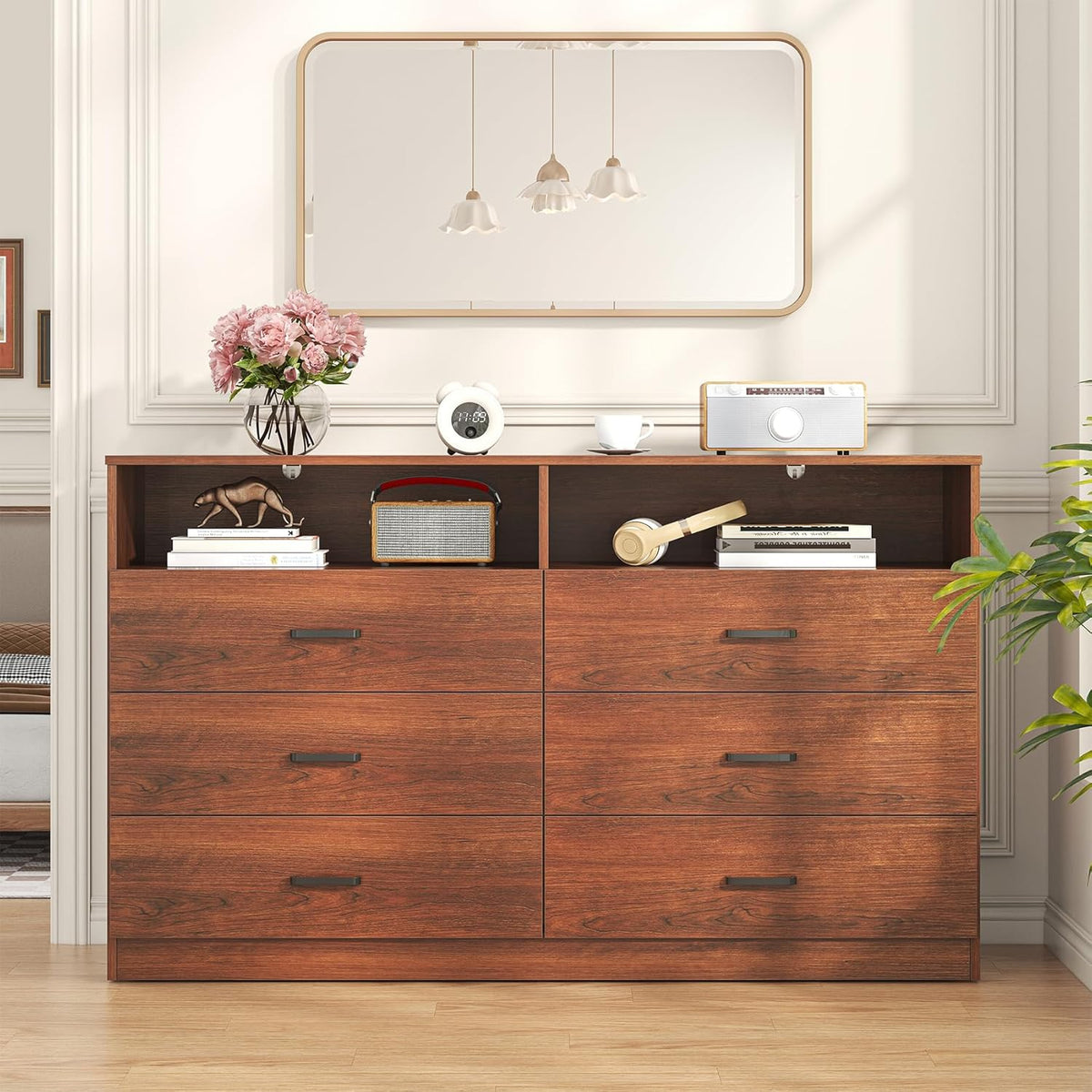 Bigbiglife Wood Dresser for Bedroom. 6 Drawer Double Dresser. Modern Chest of Drawers with Deep Drawers. Large Storage Organizer for Living Room. Closet