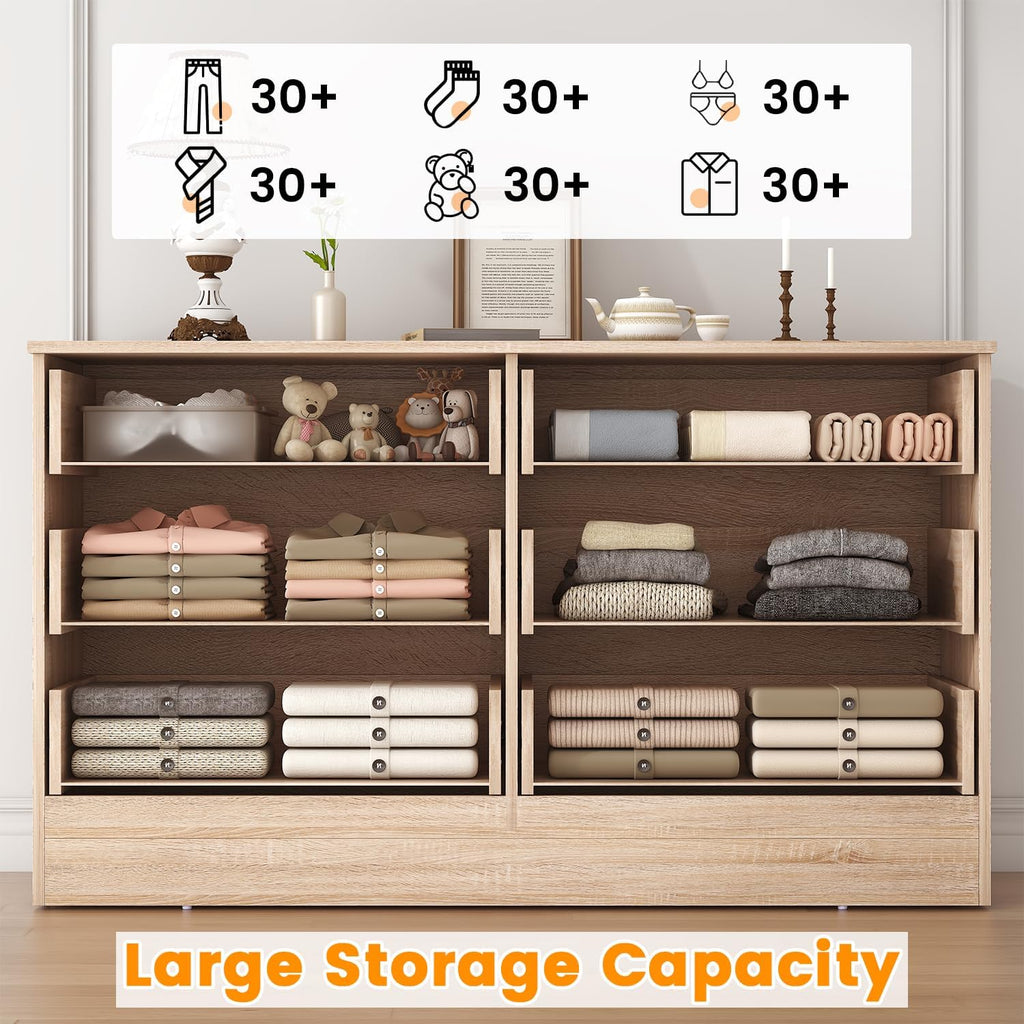 Bigbiglife Wood Dresser for Bedroom. 6 Drawer Double Dresser. Modern Chest of Drawers with Deep Drawers. Large Storage Organizer for Living Room. Closet