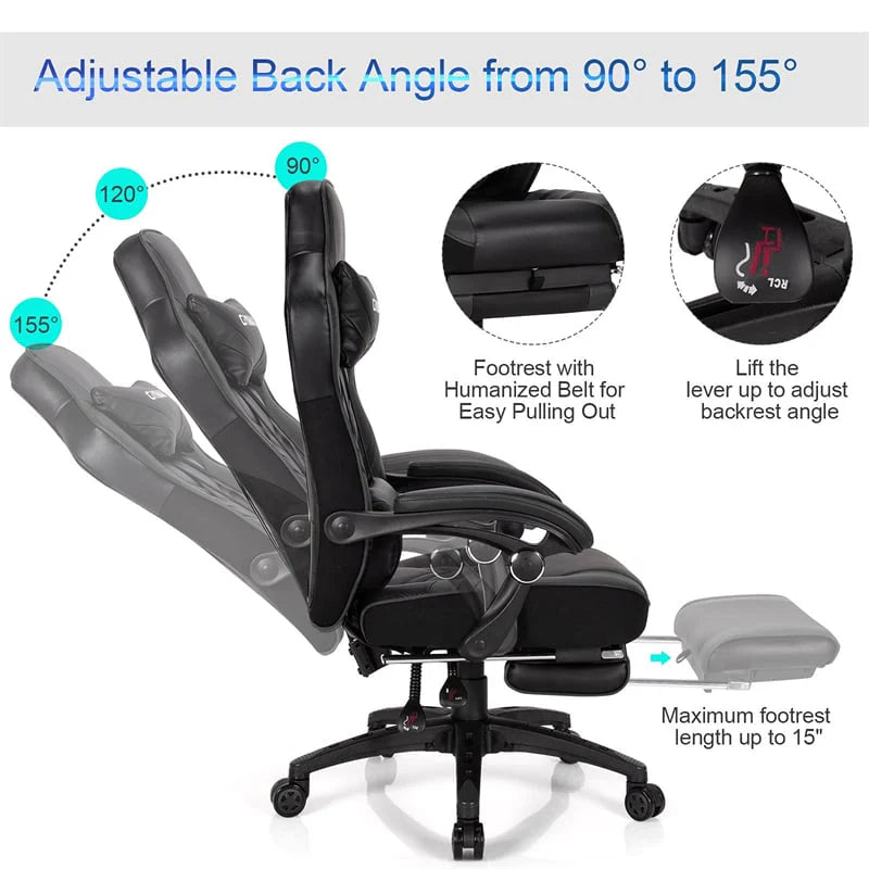 Ergonomic Gaming Chair Recliner with Footrest. Linkage Armrests & Lumbar Support. Big Wide High Back Swivel Video Gaming Office Computer Chair