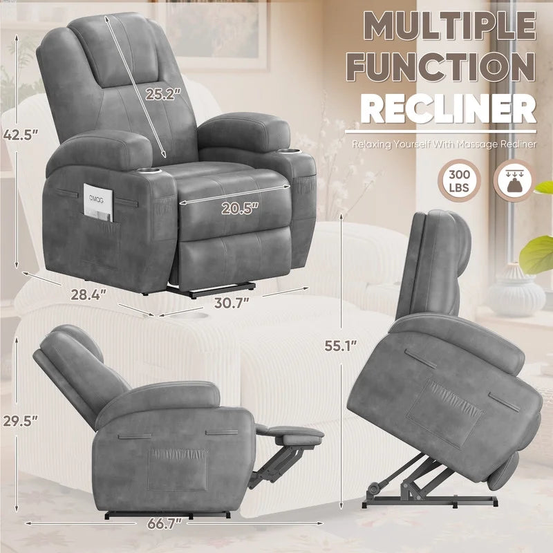 Lacoo Power Lift Electric Massage Recliner Chair Oversized Single Sofa with Cup Holder for Elderly. Black