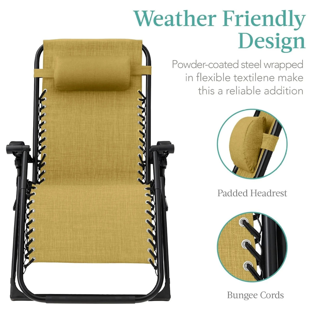 Oversized Chair. Folding Outdoor Patio Recliner. XL Anti Gravity Lounger W/Removable Cushion. Cup Holder. Side Tray. 350 lb Capacity - Taupe
