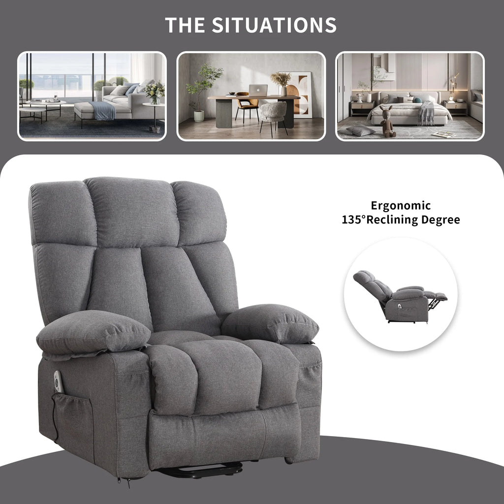 JONPONY Power Lift Recliner Chair Recliners for Elderly with Heat and Massage Recliner Chair for Living Room with Infinite Position and Side Pocket. USB Charge Port. Brown