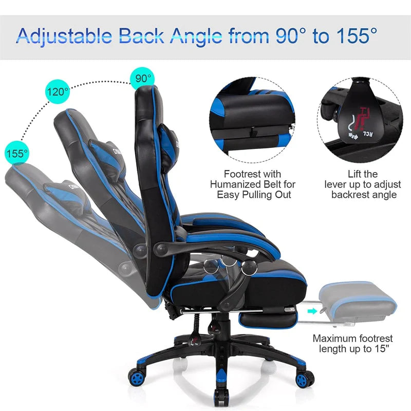 Ergonomic Gaming Chair Recliner with Footrest. Linkage Armrests & Lumbar Support. Big Wide High Back Swivel Video Gaming Office Computer Chair