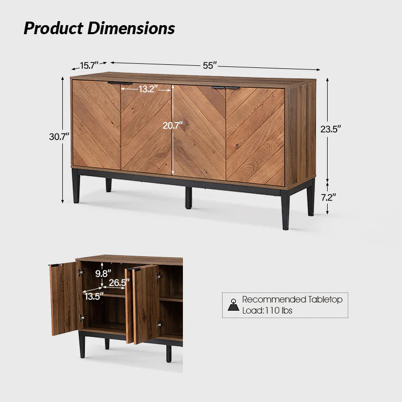 Mila 55 Wide 4 Door Sideboard with Storage