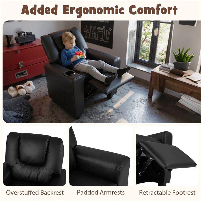 Kids Recliner Chair with Cup Holder & Side Pocket. Adjustable Toddler Lounge Sofa. Ergonomic Children Armchairs for Boys Girls Age 3+. 150lbs