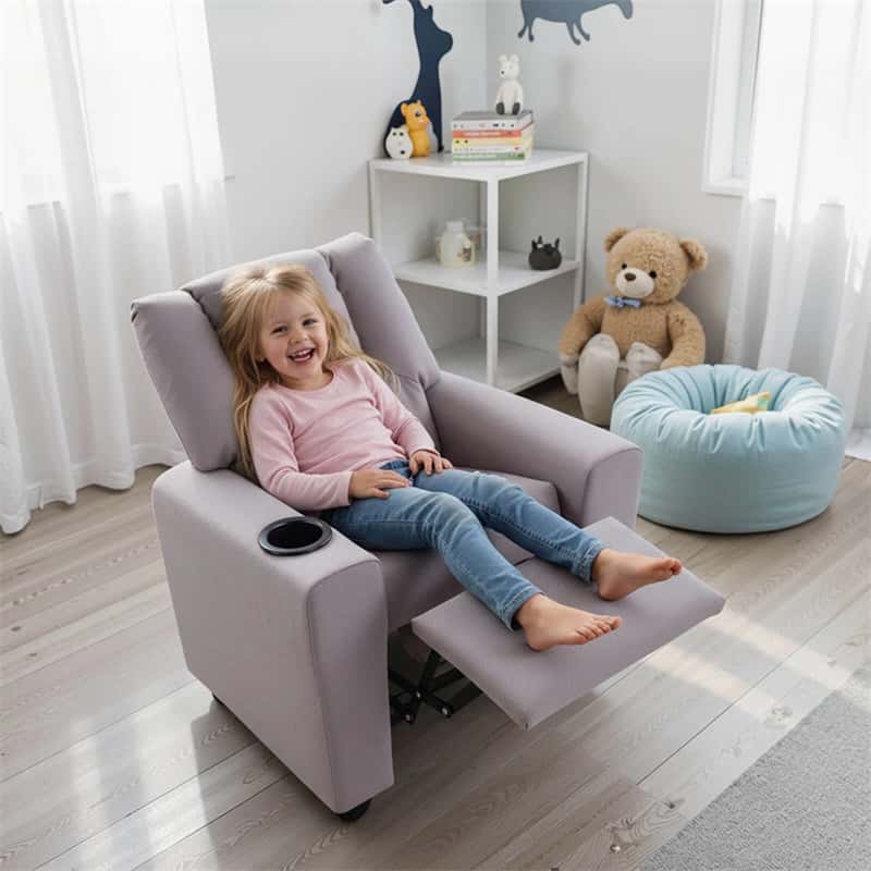 Kids Recliner Chair with Cup Holder & Side Pocket. Adjustable Toddler Lounge Sofa. Ergonomic Children Armchairs for Boys Girls Age 3+. 150lbs