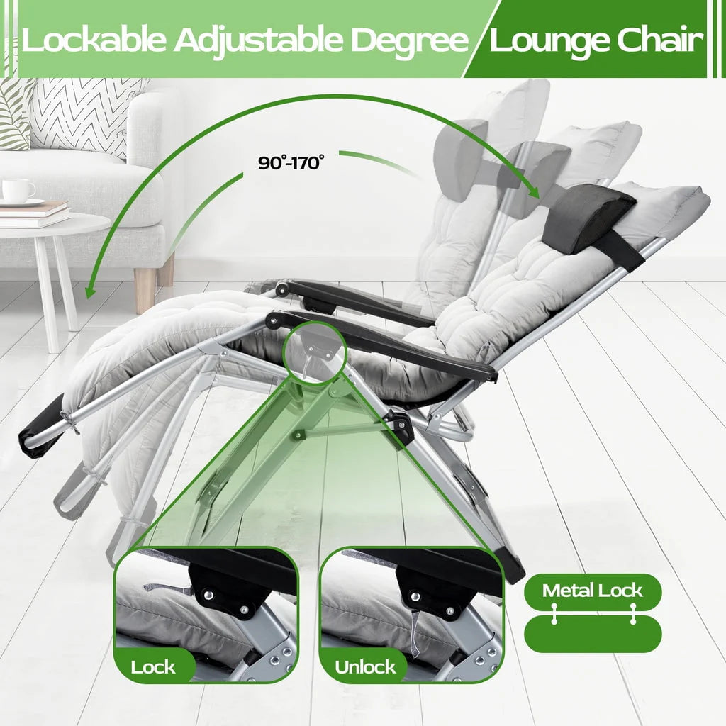 Oversized Zero Gravity Chair. VECUKTY Oversized XL Ergonomic Patio Recliner Folding Reclining Chair for Indoor and Outdoor. Gray
