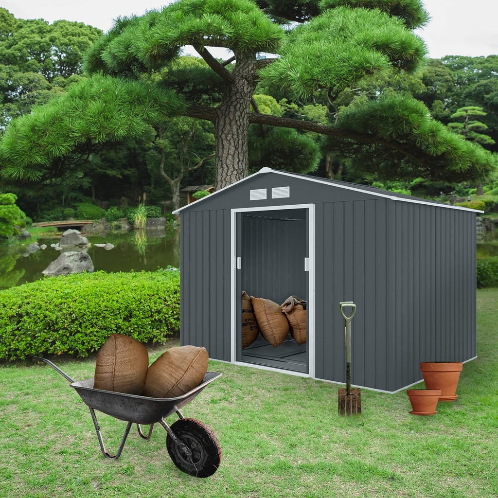 Metal Tool Shed. 277 cm x 191 cm x 192 cm. Garden Shed with Saddle Roof (Anthracite)