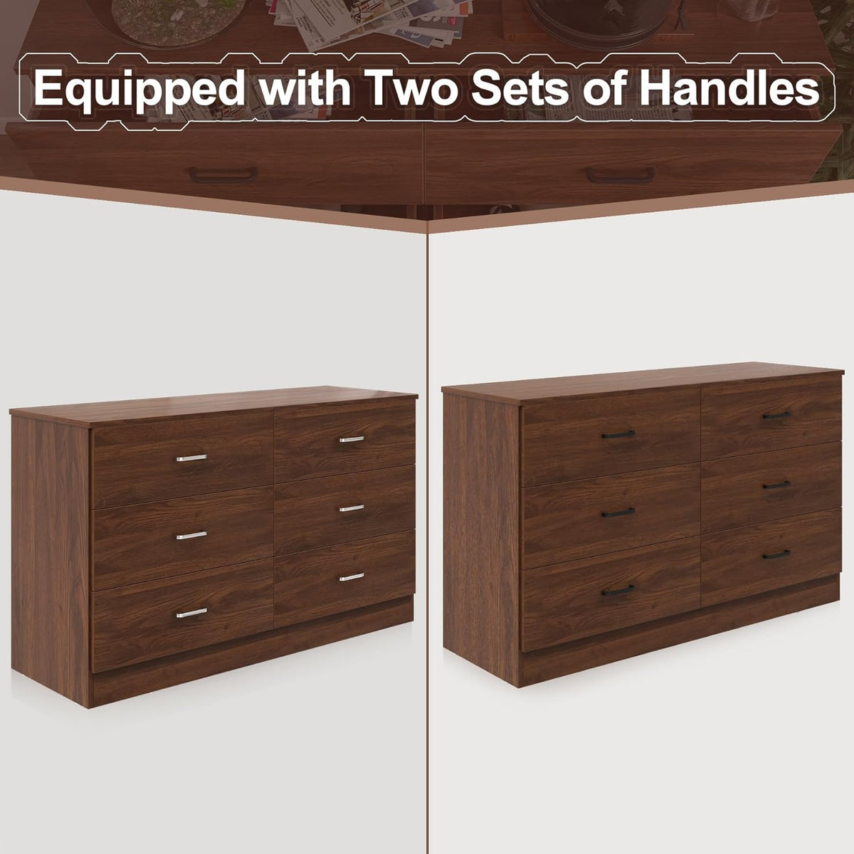 Bigbiglife Wood Dresser for Bedroom. 6 Drawer Double Dresser. Modern Chest of Drawers with Deep Drawers. Large Storage Organizer for Living Room. Closet