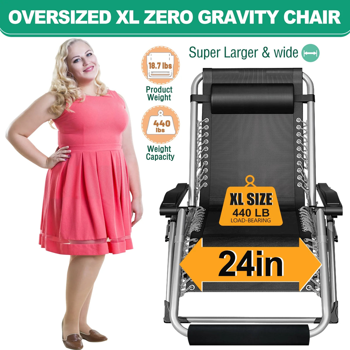 NAIZEA 2 Pack Zero Gravity Chair. Foldable Portable Lawn Recliner with Cushion. Headrest. Cup Holder. Black