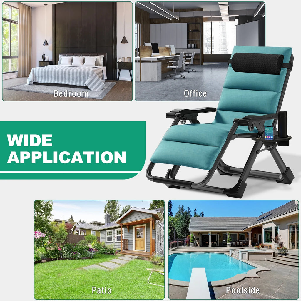 NAIZEA Outdoor Zero Gravity Chair Camping Recliner Lawn Recliner. Reclining Patio Lounger Chair. Folding Portable Chaise with Detachable Soft Cushion. Cup Holder. Headrest