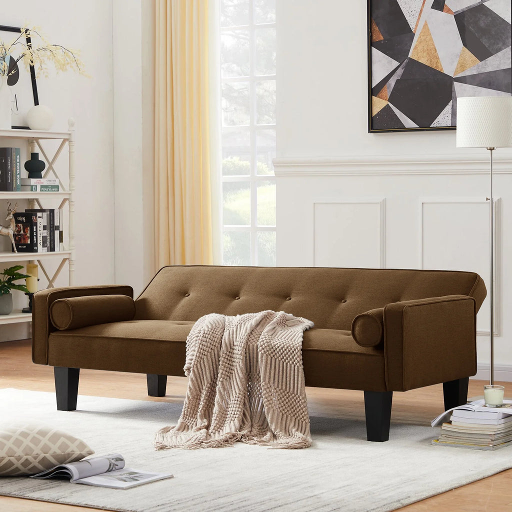72 Convertible Loveseat Sofa Bed Sleeper Daybed. Modern Upholstered Folding Recliner. Small Futon Sofa for Living Room Apartment Office. Gray 02