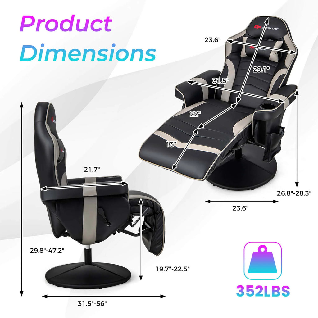 Goplus Massage Gaming Recliner Height Adjustable Racing Swivel Chair with Cup Holder Red