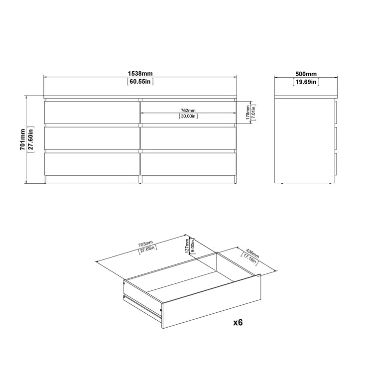 Jada 6 Drawer 60.5 W Double Dresser