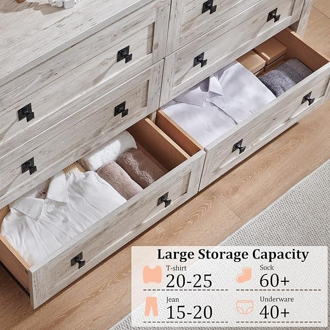 Farmhouse 6 Drawer Dresser. Wood TV Stand. Chest of Drawers