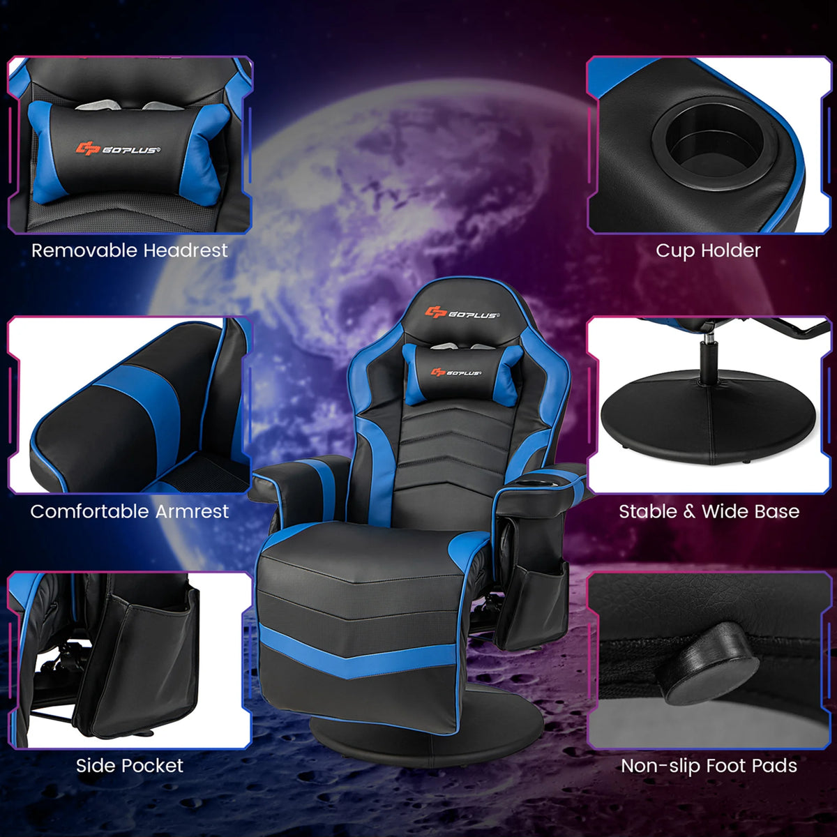 Goplus Massage Gaming Recliner Height Adjustable Racing Swivel Chair with Cup Holder Red