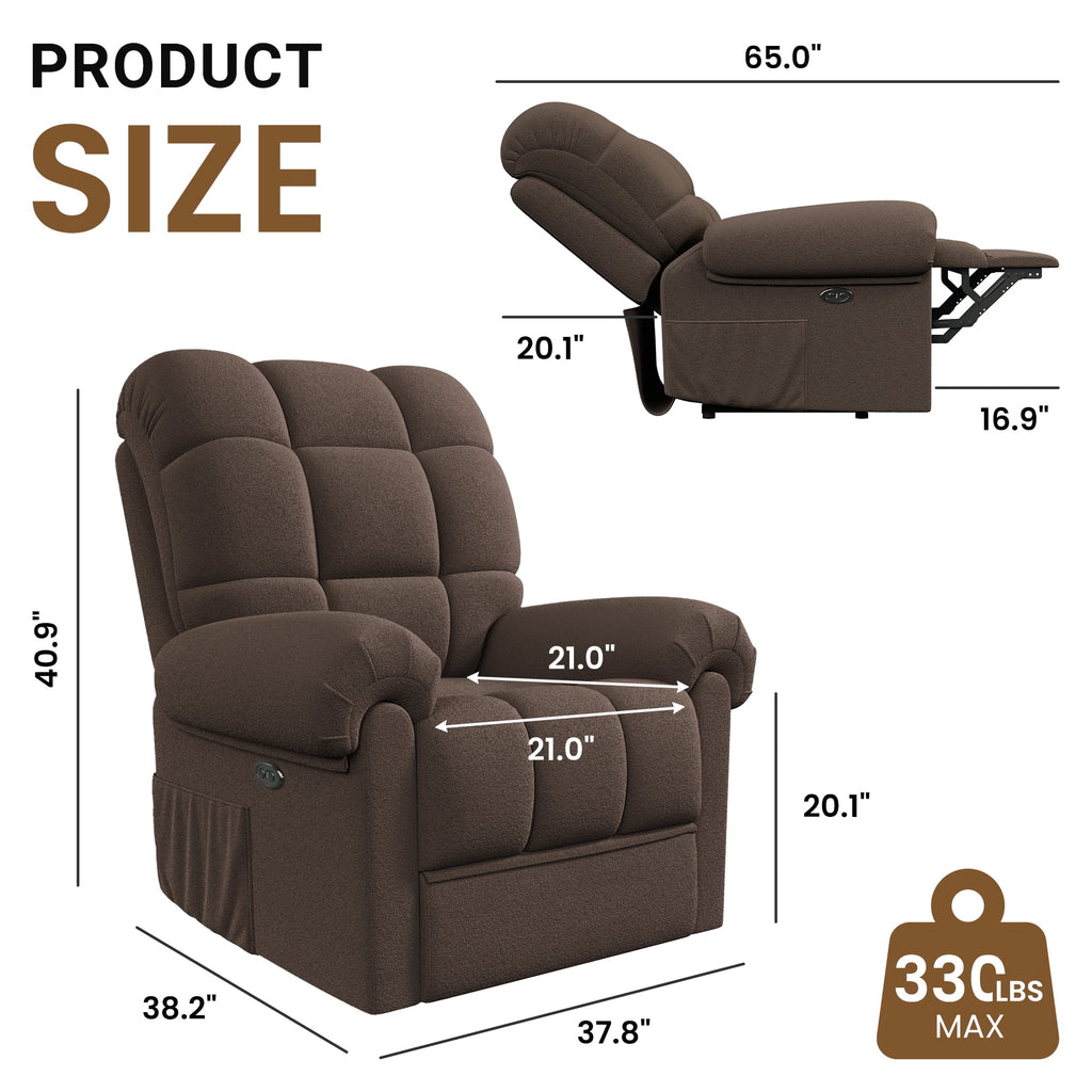 Power Recliner Chair. Electric Recline Sofa Chair for Adults with USB Port. Comfy Teddy Fleece Adjustable Cloud Sofa. Tool - Free Setup. Beige White