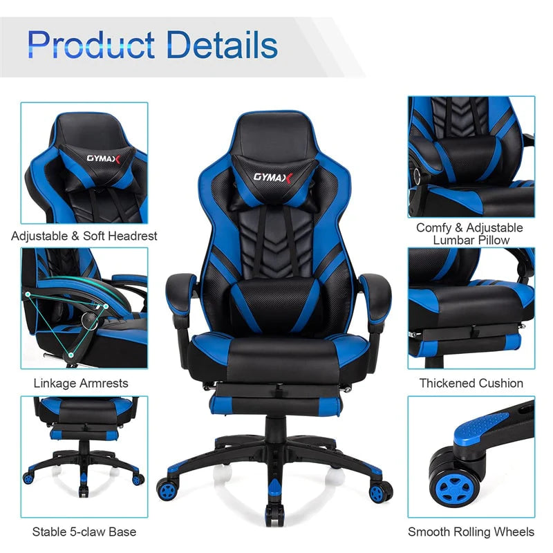 Ergonomic Gaming Chair Recliner with Footrest. Linkage Armrests & Lumbar Support. Big Wide High Back Swivel Video Gaming Office Computer Chair
