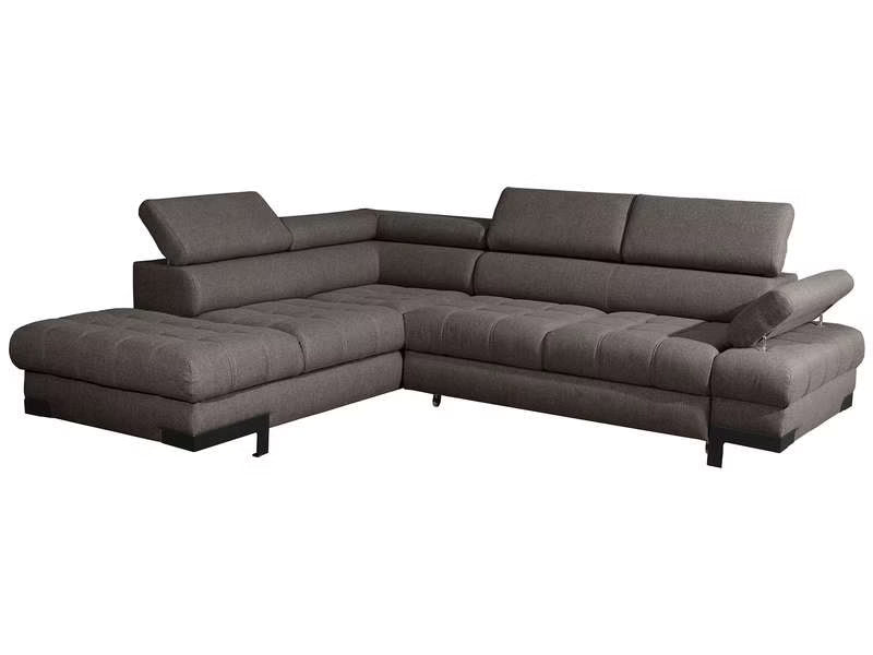 Canapé d'angle gauche/droite convertible SELVA 4 pl Tissu taupe Coffre de rangement