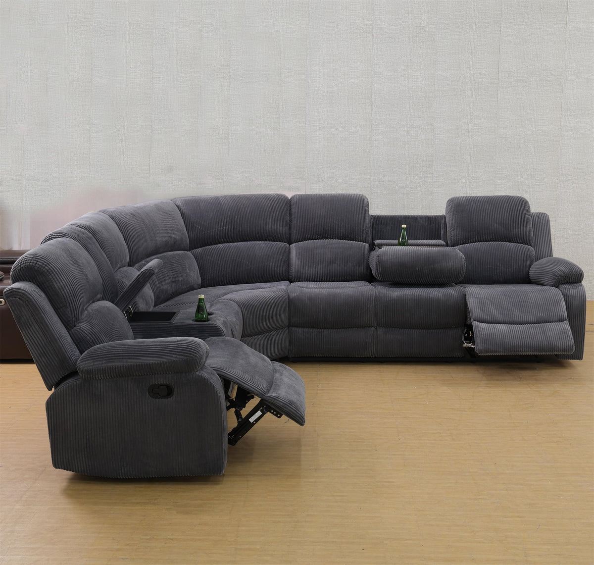 Aukfa 3 - Piece Recliner Sofa Set. 6 Seat Sectional Couch with Cup Holders&Storage Console. Gray