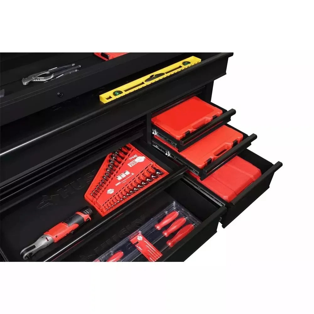HEAVY-DUTY 72 IN. W 18-DRAWER. DEEP TOOL CHEST MOBILE WORKBENCH IN MATTE BLACK WITH ADJUSTABLE-HEIGHT HARDWOOD TOP