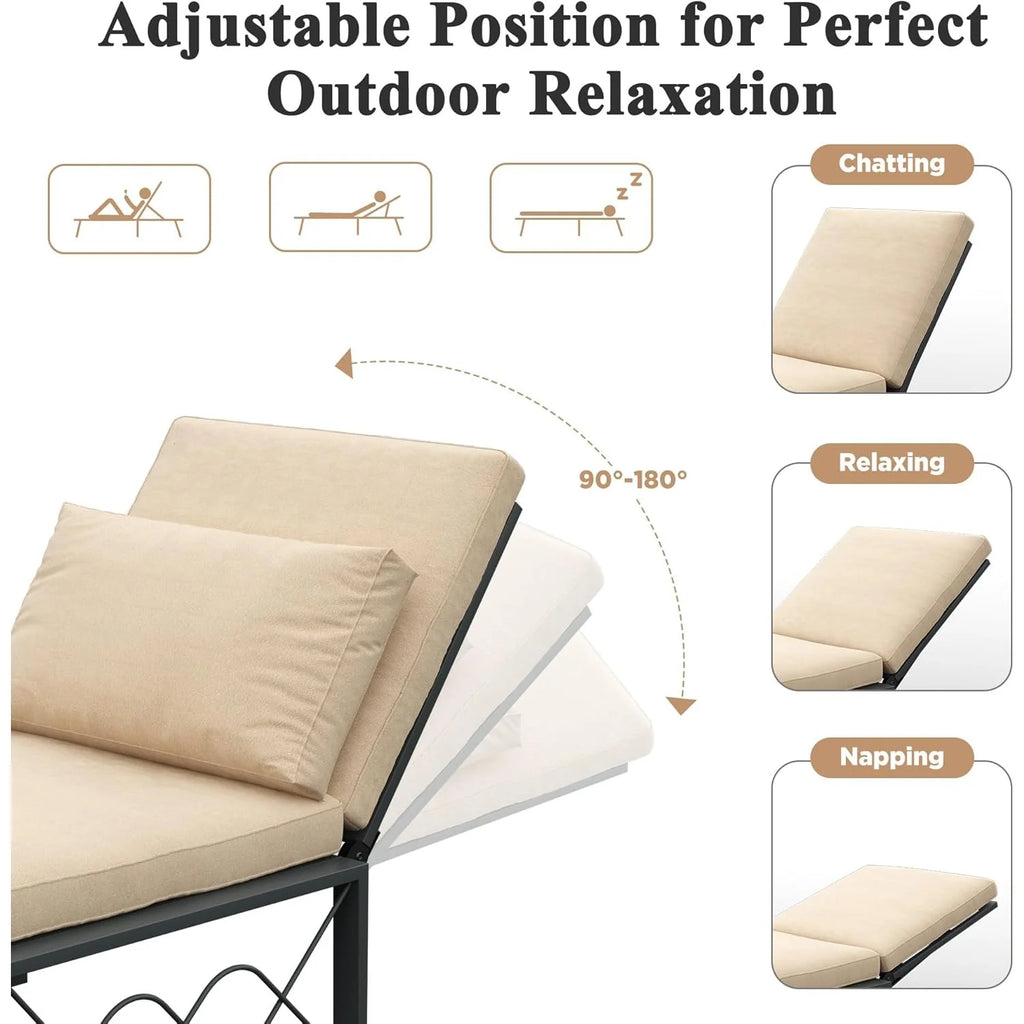 AECOJOY Outdoor Metal Chaise Lounge Chair. Convertible Patio Armchair with Cushions. Adjustable 5-Position Recliner