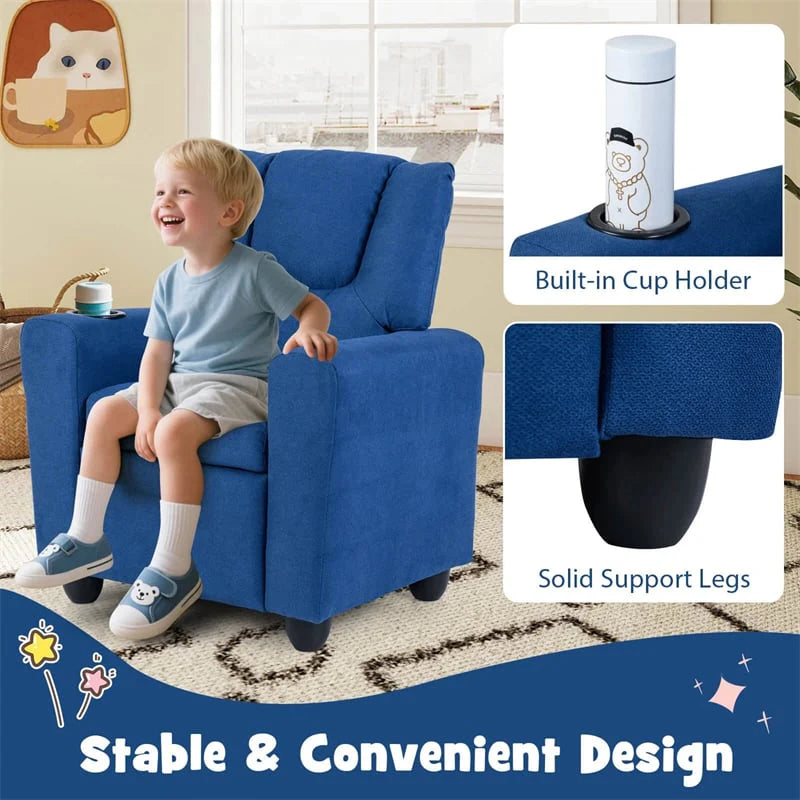 Kids Recliner Chair with Cup Holder & Side Pocket. Adjustable Toddler Lounge Sofa. Ergonomic Children Armchairs for Boys Girls Age 3+. 150lbs