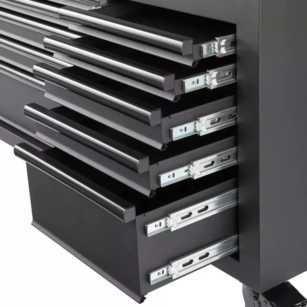 HEAVY-DUTY 72 IN. W 18-DRAWER. DEEP TOOL CHEST MOBILE WORKBENCH IN MATTE BLACK WITH ADJUSTABLE-HEIGHT HARDWOOD TOP