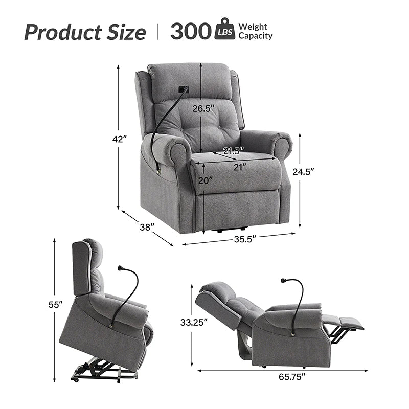Hector Lift Assist Power Recliner With Massage Heat And Manual Headrest