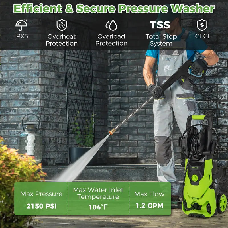 1.2 GPM Electric Pressure Washer ¨C 2150 PSI Output with 4 Quick-Connect Spray Nozzles