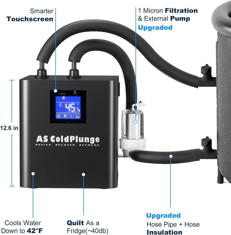 1/3 HP Cold Plunge Water Chiller: External Filter Pump &amp; Cooling System for Home Ice Bath Tubs
