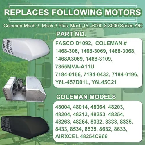 1/3 HP RV Air Conditioner Motor &amp; Capacitor - Direct Replacement for Coleman Mach. Fasco D1092 - 5-Year Warranty
