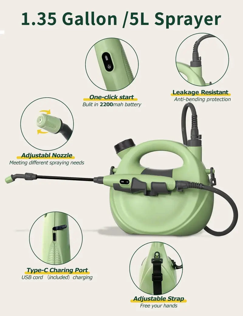 1.35-Gallon USB-Rechargeable Electric Sprayer ¨C Telescopic Wand and Precision-Adjustable Nozzle for Targeted Application