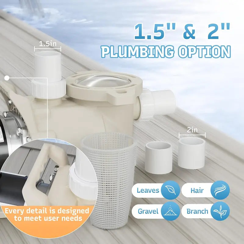 1.5 HP Single-Speed In-Ground Pool Pump ¡ª 6900 GPH. Low-Noise. High-Suction Design with Filter Basket