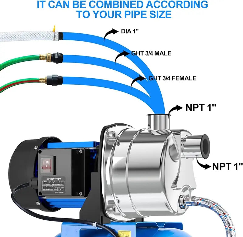 1.6 HP Stainless Steel Shallow Well Jet Pump ¨C 1268 GPH. Includes Pressure Tank for Irrigation & Drainage