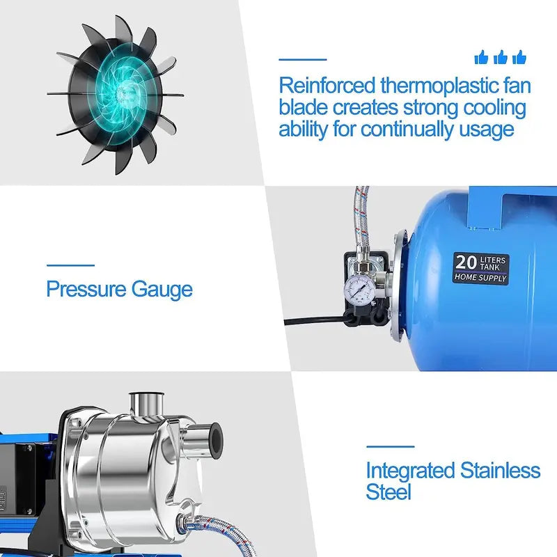 1.6 HP Stainless Steel Shallow Well Jet Pump ¨C 1268 GPH. Includes Pressure Tank for Irrigation & Drainage