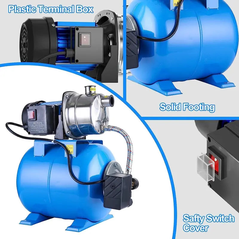 1.6 HP Stainless Steel Shallow Well Jet Pump ¨C 1268 GPH. Includes Pressure Tank for Irrigation & Drainage